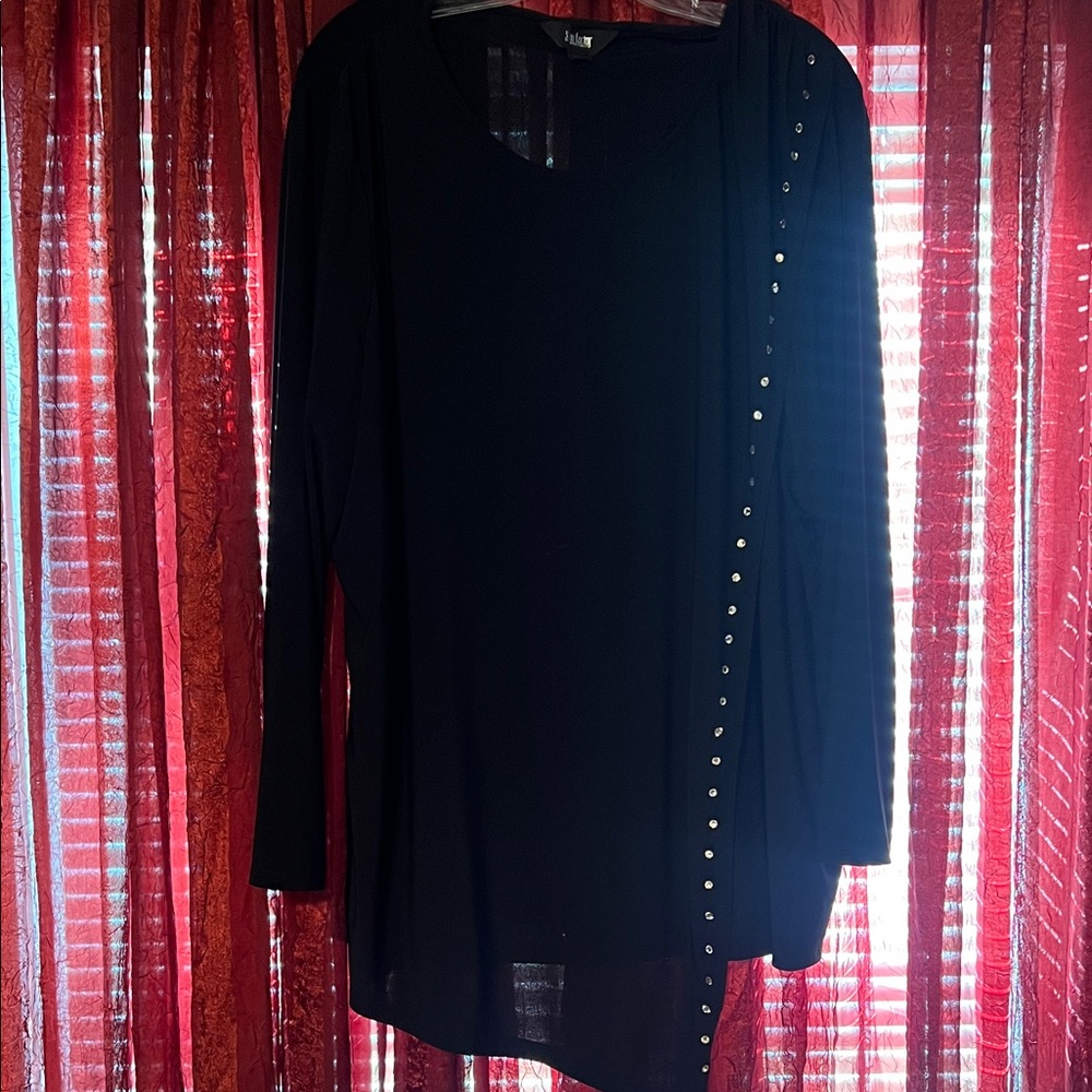Slim Factor Elegant Black Blouse with Metallic Details